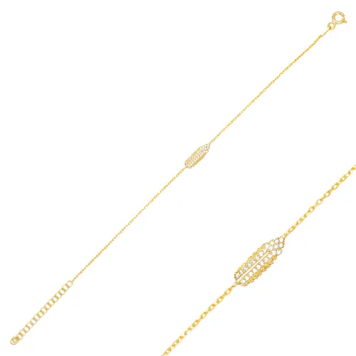 Feather Clear CZ Women 925 Sterling Silver Bracelet