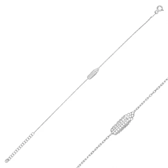 Feather Clear CZ Women 925 Sterling Silver Bracelet Feather Clear CZ Women 925 Sterling Silver Bracelet