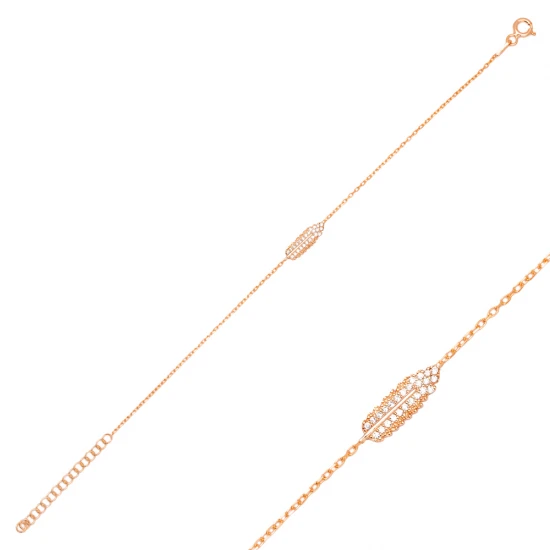 Feather Clear CZ Women 925 Sterling Silver Bracelet Feather Clear CZ Women 925 Sterling Silver Bracelet