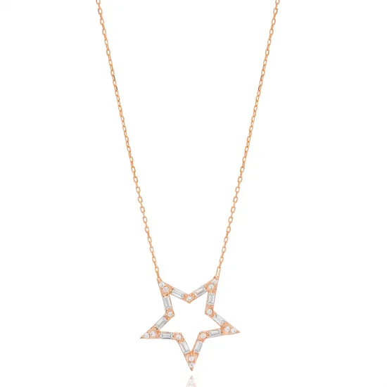 Dainty Star Baguette CZ Stone Charm Necklace Pendant 925 Sterling Silver Jewelry