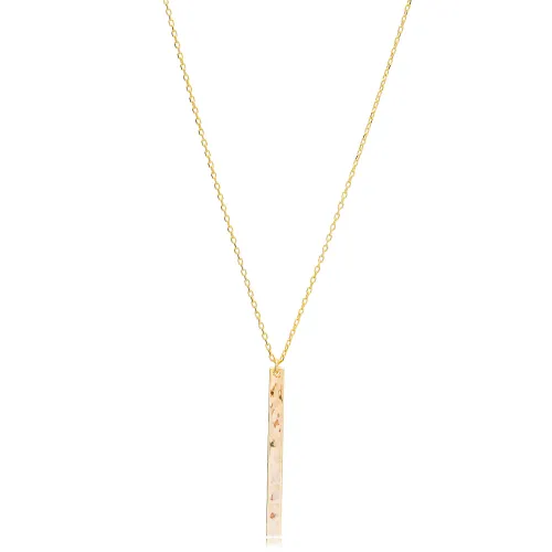 Hammered Vertical Thin Bar 925 Sterling Silver Necklace