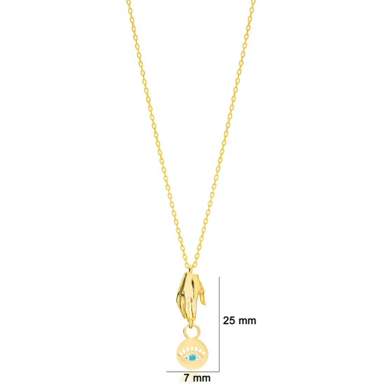 Evil Eye Hand Design Turquoise Stone Charm Necklace Pendant 925 Sterling Silver Jewelry