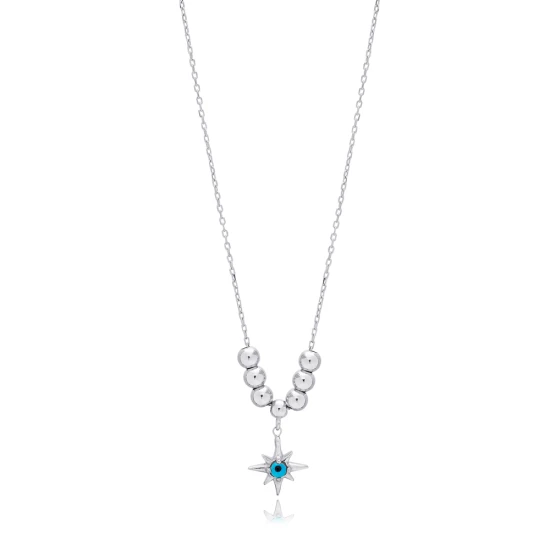 North Star Evil Eye Ball Chain Sterling Silver Necklace - Sade 925 Silver Jewelry