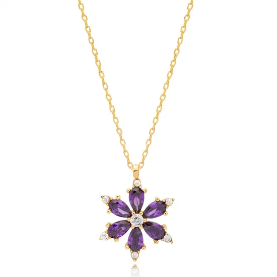 Flower Amethyst 925 Sterling Silver Necklace Flower Amethyst 925 Sterling Silver Necklace