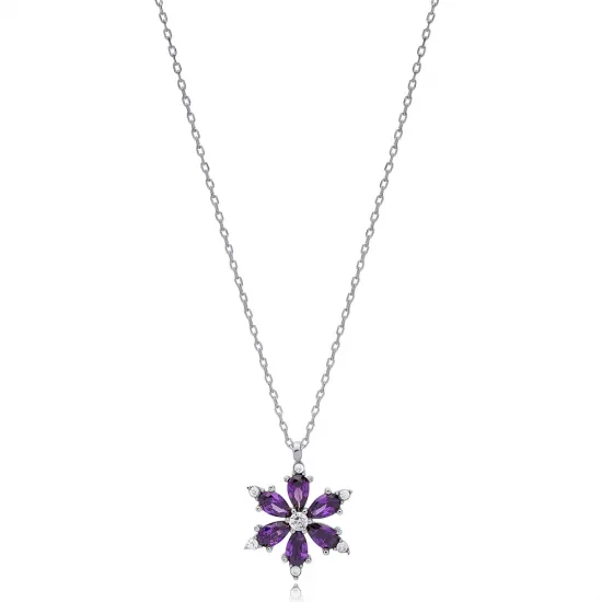 Flower Amethyst 925 Sterling Silver Necklace Flower Amethyst 925 Sterling Silver Necklace