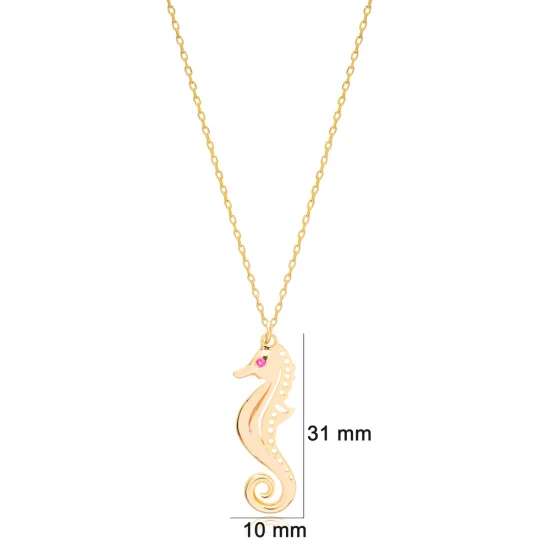 Seahorse Ruby 925 Sterling Silver Necklace | 925 Sterling Silver Wholesale | Sade Silver Seahorse Ruby 925 Sterling Silver Necklace - Sade 925 Silver Jewelry