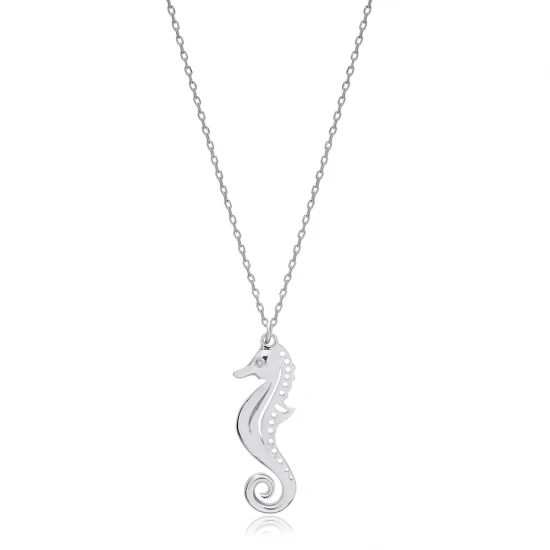 Seahorse Ruby 925 Sterling Silver Necklace | 925 Sterling Silver Wholesale | Sade Silver Seahorse Ruby 925 Sterling Silver Necklace - Sade 925 Silver Jewelry