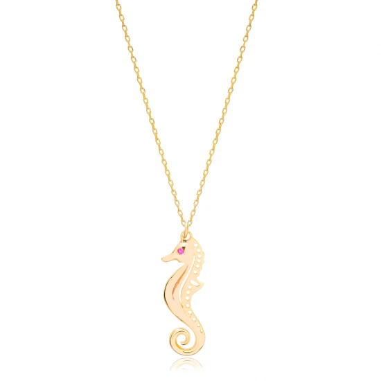 Seahorse Ruby 925 Sterling Silver Necklace | 925 Sterling Silver Wholesale | Sade Silver Seahorse Ruby 925 Sterling Silver Necklace - Sade 925 Silver Jewelry