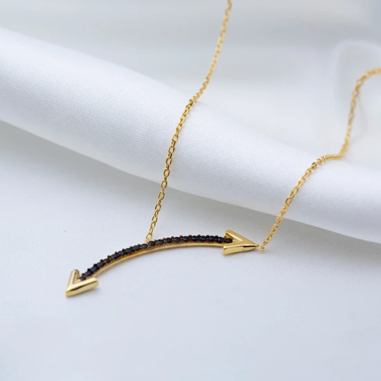 Double Sided Arrow Black CZ 925 Sterling Silver Pendant Double Sided Arrow Black CZ 925 Sterling Silver Pendant
