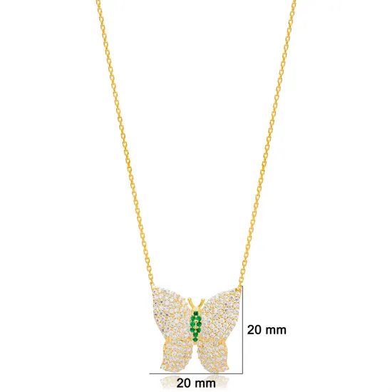 Butterfly Design Zircon with Emerald Stone Animal Charm Pendant Turkish Handmade 925 Sterling Silver Jewelry Butterfly Design Zircon with Emerald Stone Animal Charm Pendant Turkish Handmade 925 Sterling Silver Jewelry