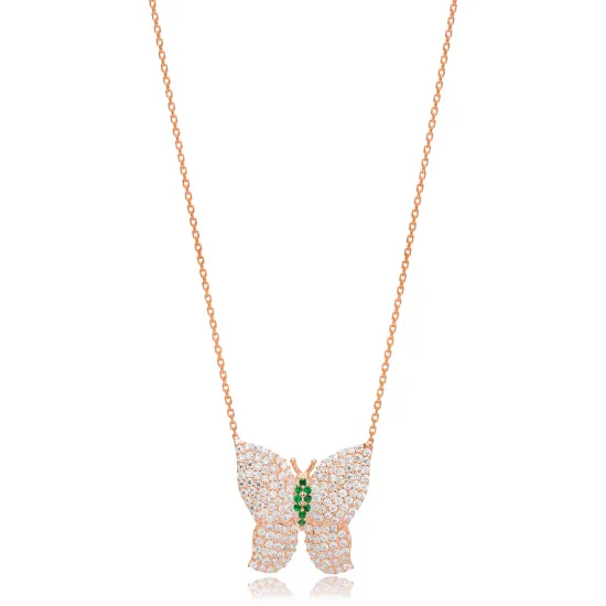 Butterfly Design Zircon with Emerald Stone Animal Charm Pendant Turkish Handmade 925 Sterling Silver Jewelry Butterfly Design Zircon with Emerald Stone Animal Charm Pendant Turkish Handmade 925 Sterling Silver Jewelry