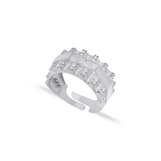 Clear Layered Geometric Band CZ Sterling Silver Ring Clear Layered Geometric Band CZ Sterling Silver Ring