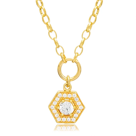 CZ Rectagon Hollow For Ladies Sterling Silver Necklace | 925 Sterling Silver Wholesale | Sade Silver CZ Rectagon Hollow For Ladies Sterling Silver Necklace - Sade 925 Silver Jewelry