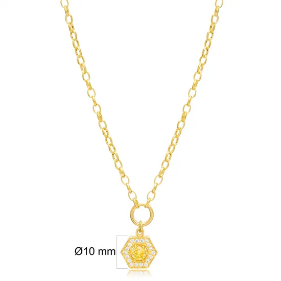 Citrine and Zircon Stone Rectagon Hollow Charm Necklace Wholesale 925 Sterling Silver For Ladies Jewelry