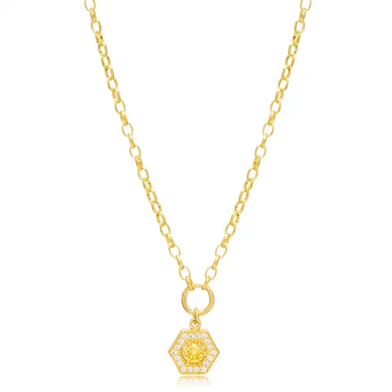 Citrine and Zircon Stone Rectagon Hollow Charm Necklace Wholesale 925 Sterling Silver For Ladies Jewelry