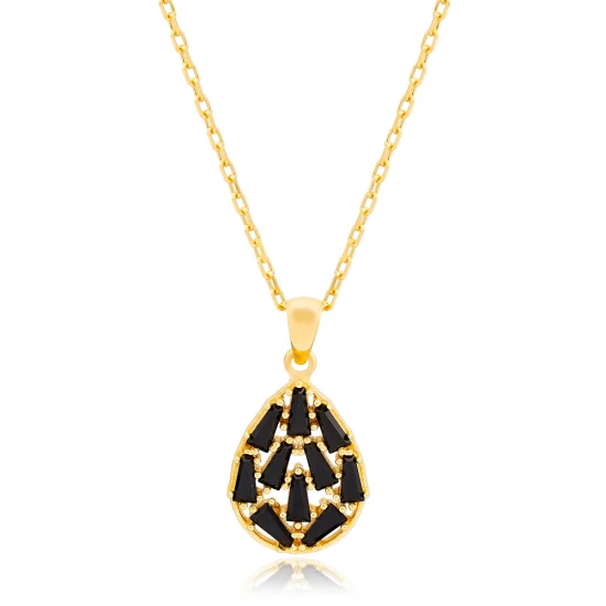 Pear Baguette Black CZ 1665 Sterling Silver Necklace