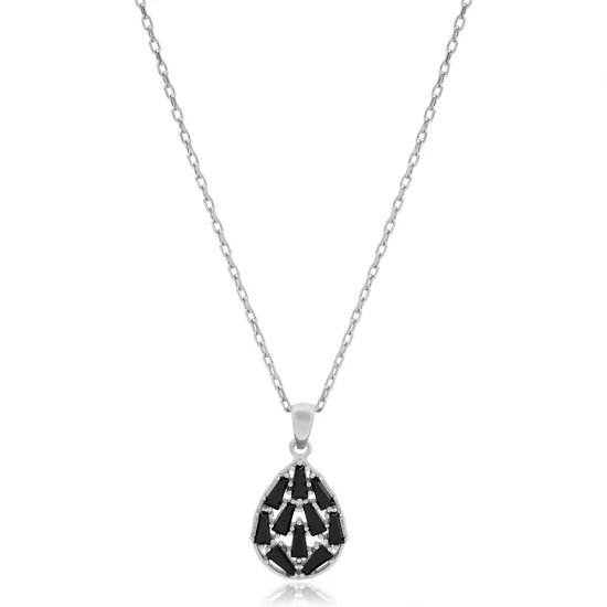 Pear Baguette Black CZ 1665 Sterling Silver Necklace