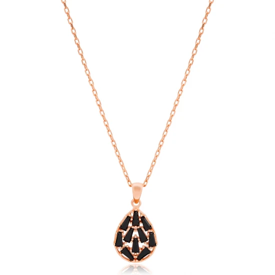 Pear Baguette Black CZ 1665 Sterling Silver Necklace