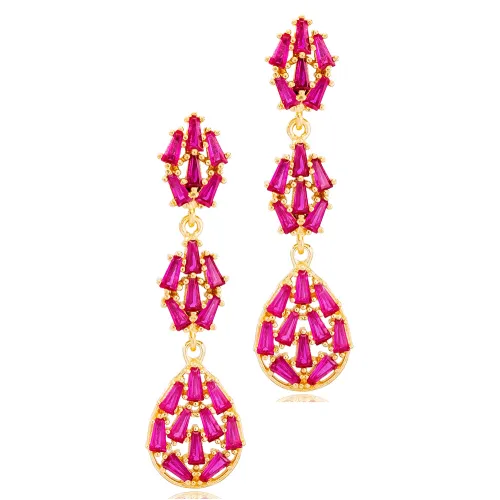 Ruby Dangle Push Back Baguette Sterling Silver Earrings Ruby Dangle Push Back Baguette Sterling Silver Earrings