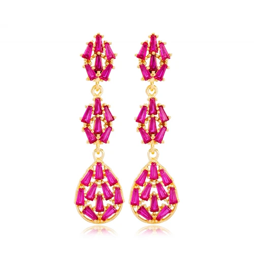 Ruby Dangle Push Back Baguette Sterling Silver Earrings