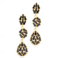 Black CZ Dangle Push Back Baguette 925 Silver Earrings