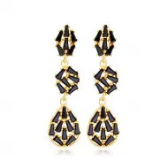 Black CZ Dangle Push Back Baguette 925 Silver Earrings