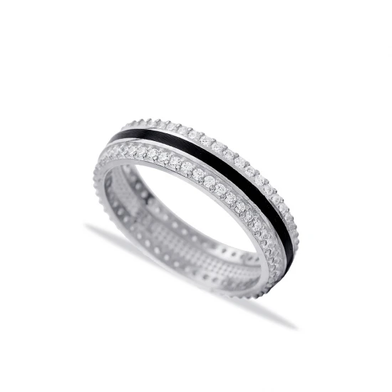 Black Enamel CZ Cluster 925 Sterling Silver Ring Black Enamel CZ Cluster 925 Sterling Silver Ring