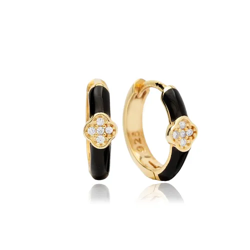 Clover Black Enamel 925 Sterling Silver Earrings