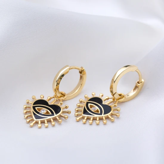 Evil Eye Heart Black Enamel Dangle 925 Silver Earrings Evil Eye Heart Black Enamel Dangle 925 Silver Earrings