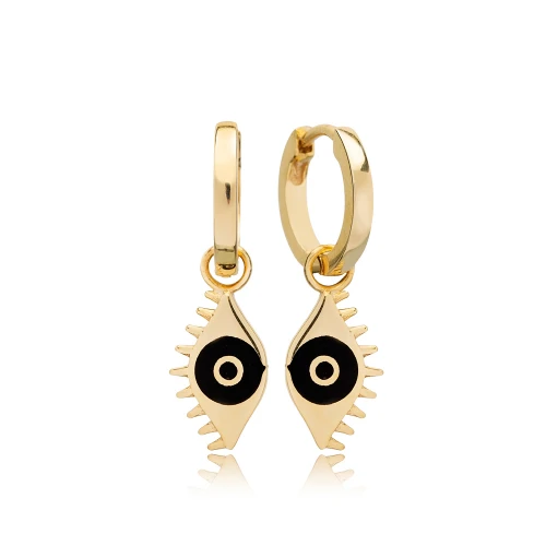 Black Enamel Evil Eye Dangle Sterling Silver Earrings