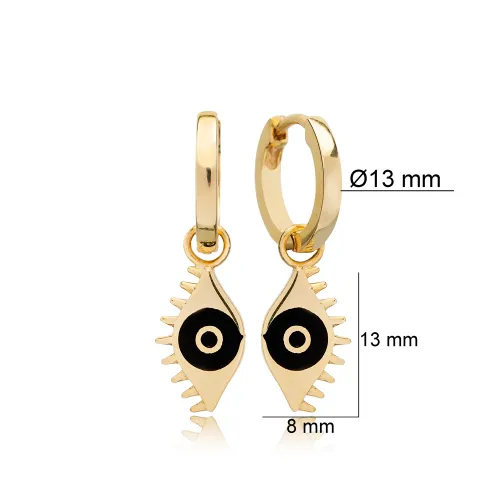 Black Enamel Evil Eye Dangle Sterling Silver Earrings Black Enamel Evil Eye Dangle Sterling Silver Earrings
