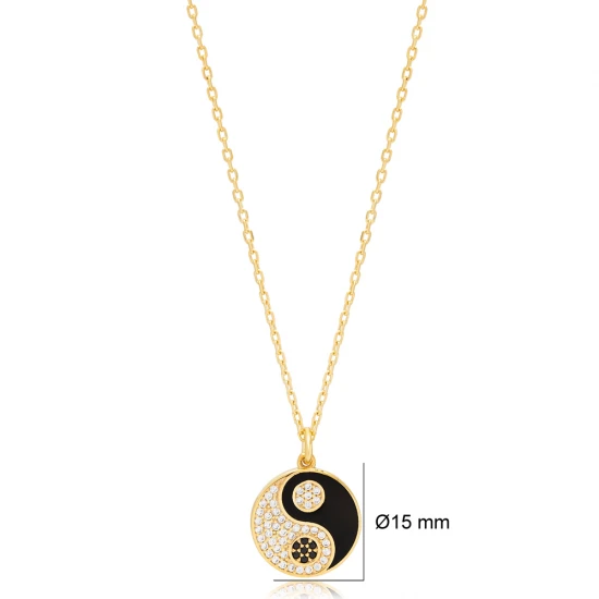 Yin Yang Black Enamel CZ 925 Sterling Silver Pendant