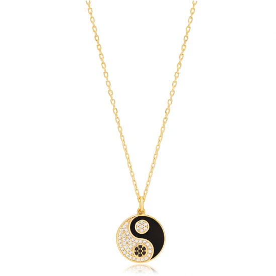 Yin Yang Black Enamel CZ 925 Sterling Silver Pendant