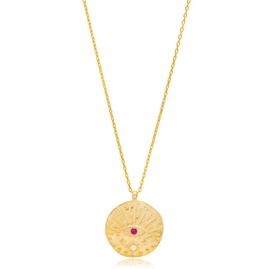 Evil Eye In Medallion Ruby 925 Sterling Silver Pendant | 925 Sterling Silver Wholesale | Sade Silver Evil Eye In Medallion Ruby 925 Sterling Silver Pendant - Sade 925 Silver Jewelry