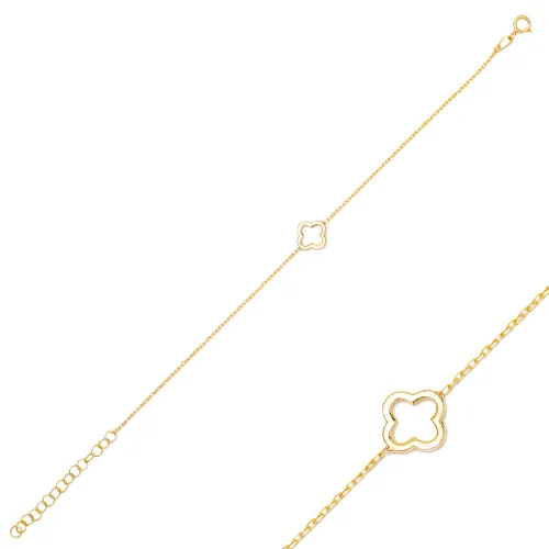 Four Leaf Plain Clover 925 Sterling Silver Bracelet