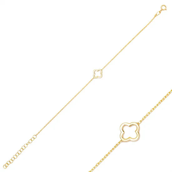 Four Leaf Plain Clover 925 Sterling Silver Bracelet