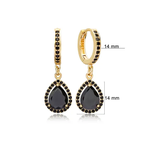 Pear Black CZ Dangle 925 Sterling Silver Earrings Pear Black CZ Dangle 925 Sterling Silver Earrings