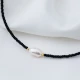 Black Beaded With Pearl 925 Sterling Silver Necklace Black Beaded With Pearl 925 Sterling Silver Necklace
