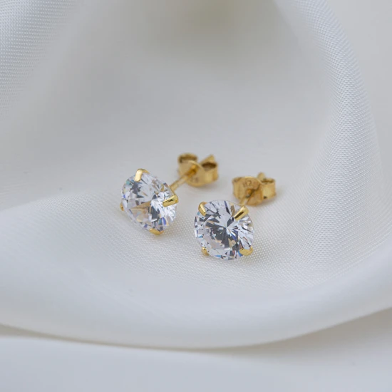 New 7mm Shiny CZ 925 Sterling Silver Earrings