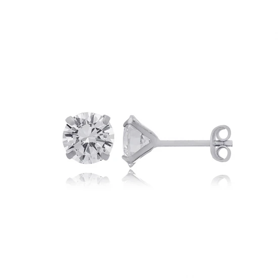 New 7mm Shiny CZ 925 Sterling Silver Earrings