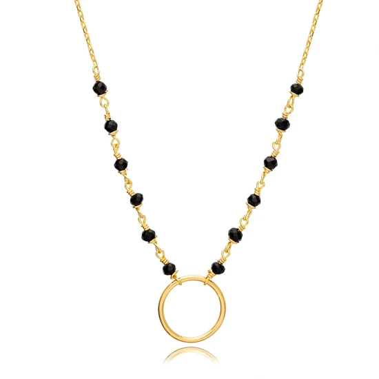 Hollow Black Beaded Chain 925 Sterling Silver Necklace