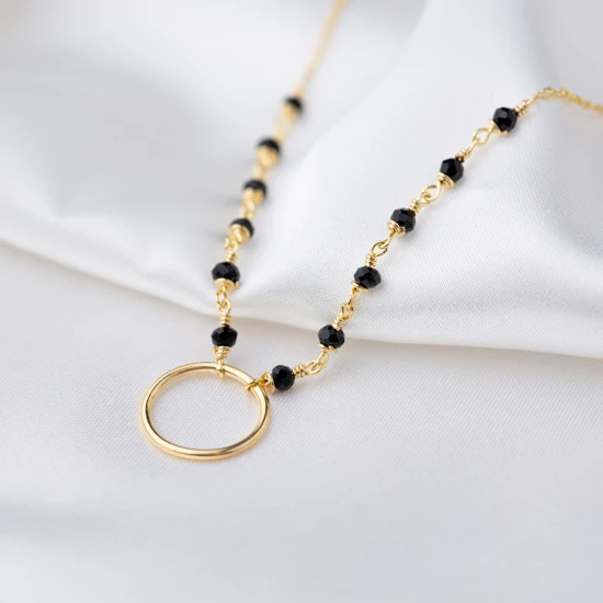 Hollow Black Beaded Chain 925 Sterling Silver Necklace