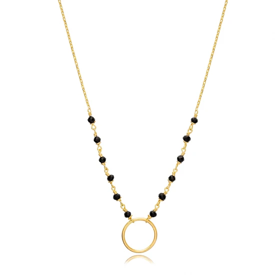 Hollow Black Beaded Chain 925 Sterling Silver Necklace