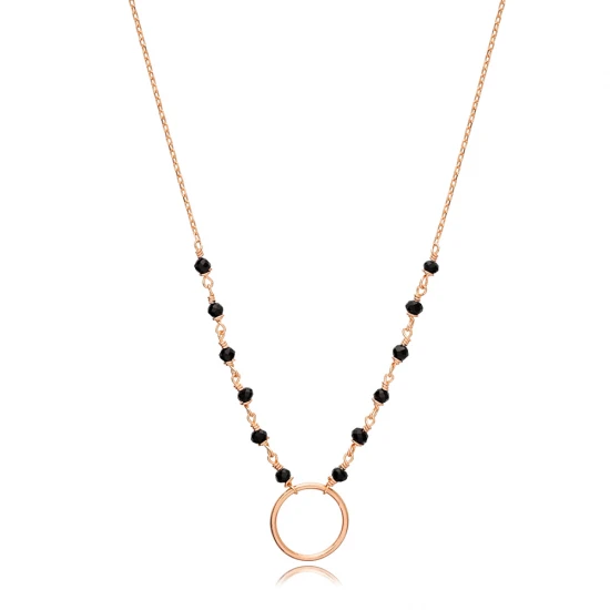 Hollow Black Beaded Chain 925 Sterling Silver Necklace