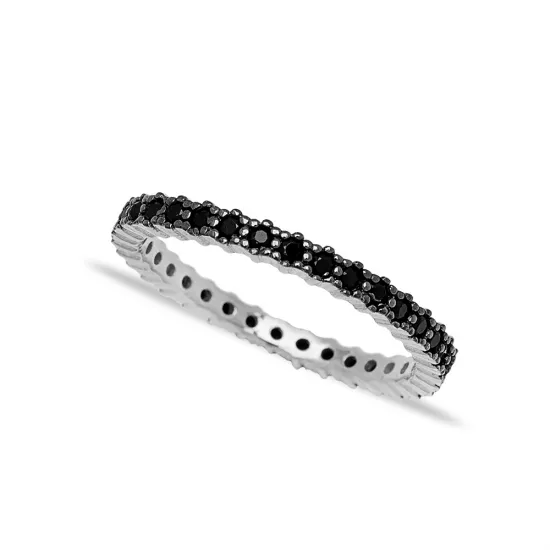 Micro Pave Round Cut Black Zircon Stone Bar Ring Turkish Handcrafted Wholesale 925 Sterling Silver Jewelry Micro Pave Round Cut Black Zircon Stone Bar Ring Turkish Handcrafted Wholesale 925 Sterling Silver Jewelry