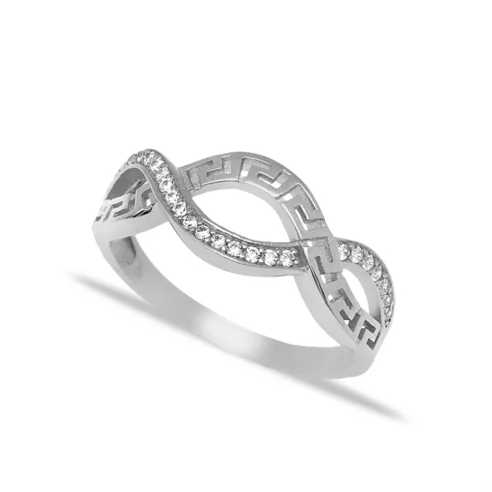 Clear Infinity Greek Key Band CZ 925 Silver Ring Clear Infinity Greek Key Band CZ 925 Silver Ring