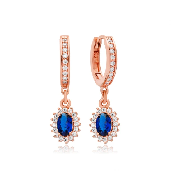 Sapphire Dainty Diamond Style Dangle Silver Earrings | 925 Sterling Silver Wholesale | Sade Silver Sapphire Dainty Diamond Style Dangle Silver Earrings - Sade 925 Silver Jewelry