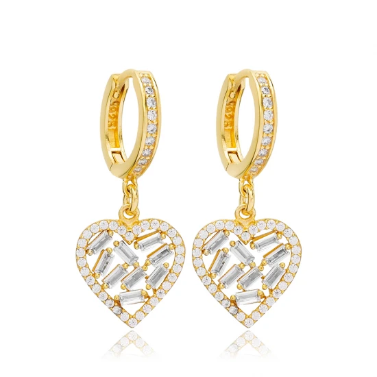 Baguette Heart CZ 925 Sterling Silver Earrings - Sade 925 Silver Jewelry