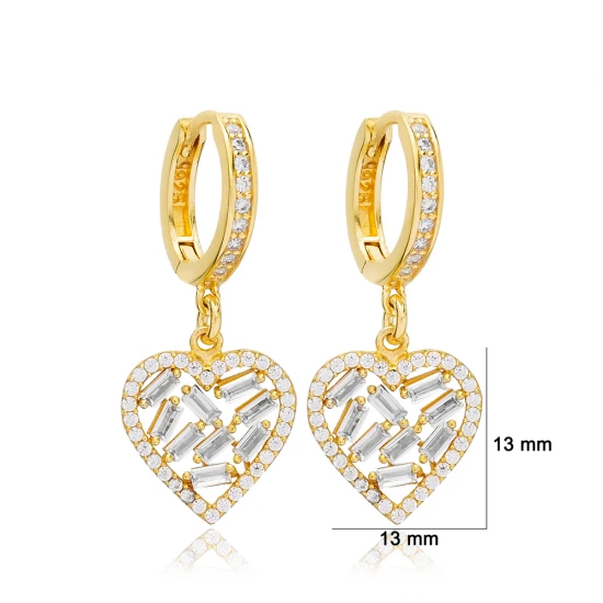 Baguette Heart CZ 925 Sterling Silver Earrings - Sade 925 Silver Jewelry