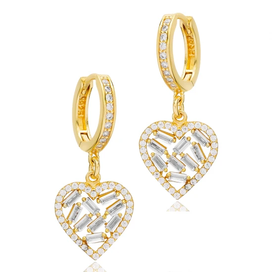 Baguette Heart CZ 925 Sterling Silver Earrings - Sade 925 Silver Jewelry